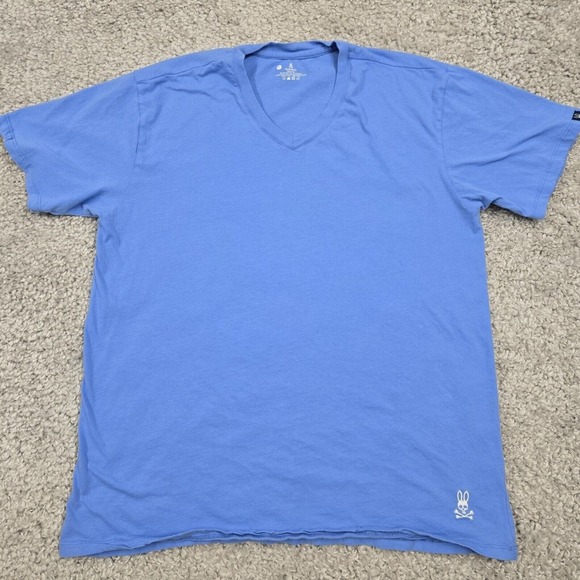 Psycho Bunny Shirt Mens Large Blue Short Sleeve V-Neck Pullover Minimalist‎ - Picture 1 of 7